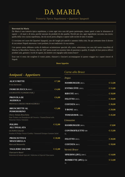 La carta del ristorante
